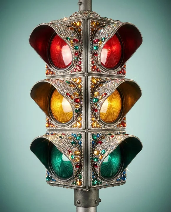 珠宝镶嵌的复古交通灯特写