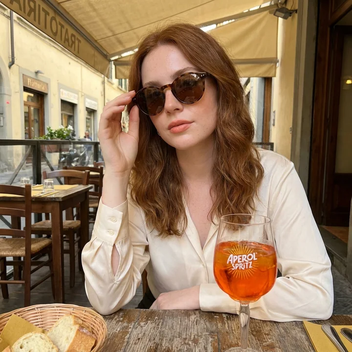 意式黄昏下的墨镜红发女郎