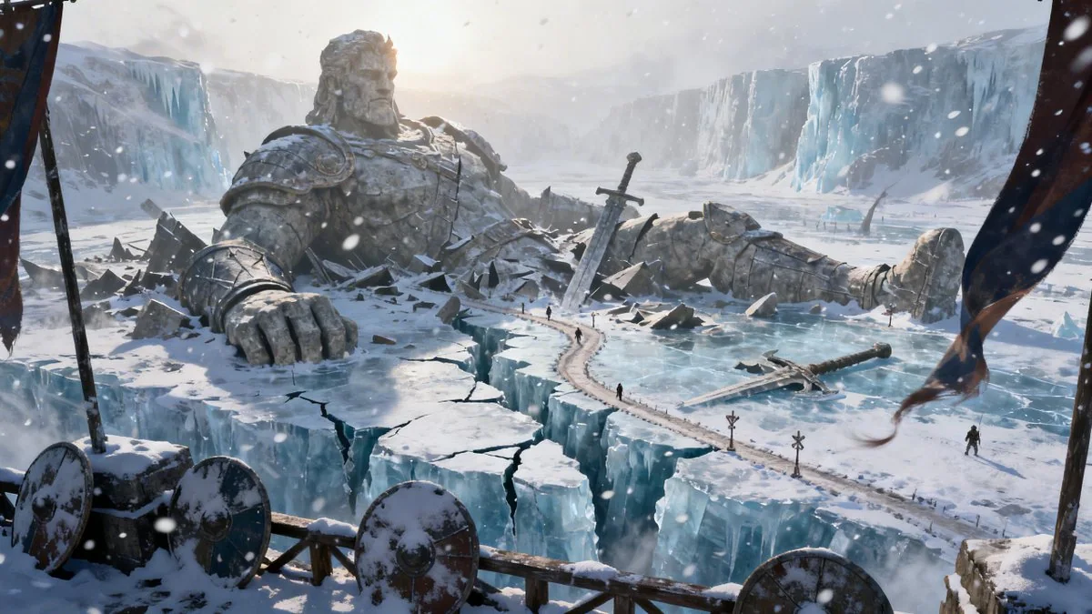 Forgotten ancient giant ruins in the Frozen Chasm