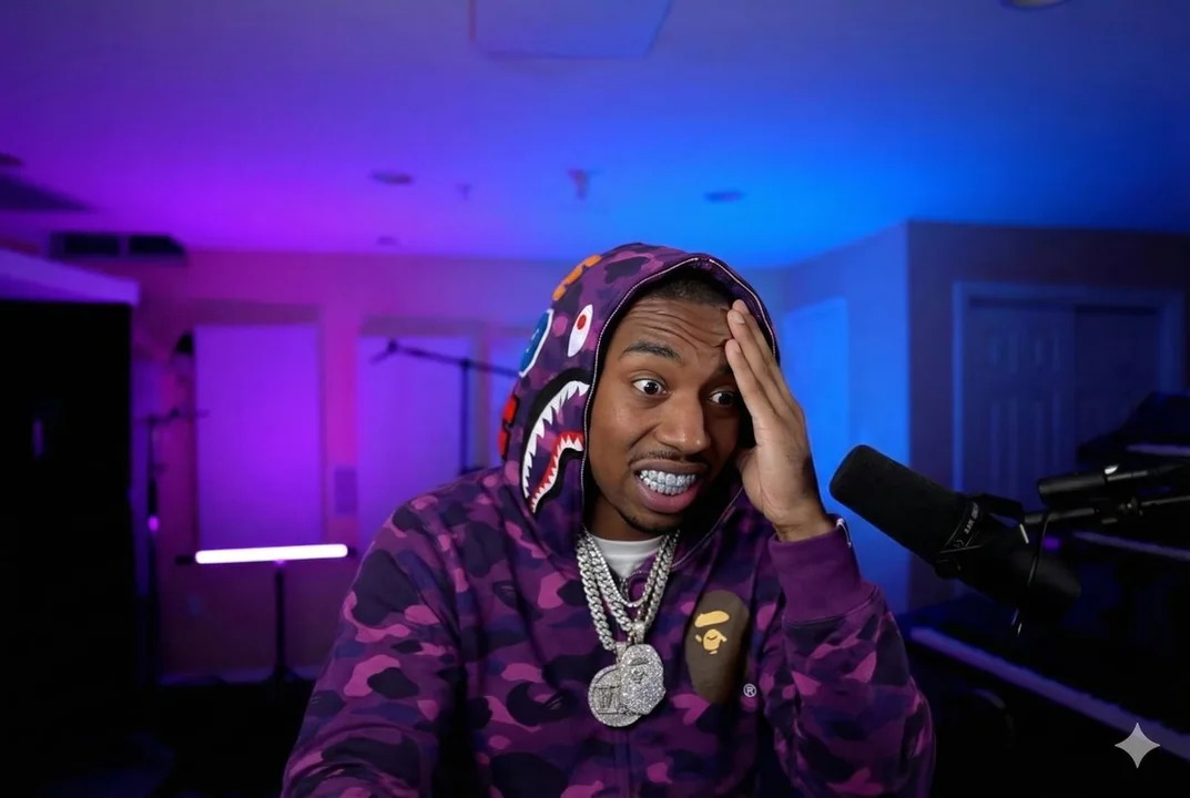 Shining rapper in purple camouflage BAPE