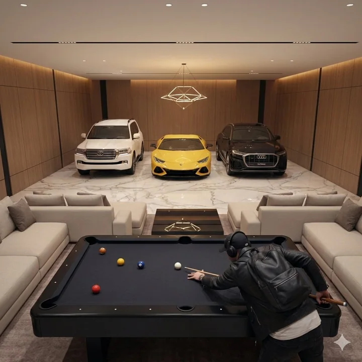 奢华车库里的台球绅士