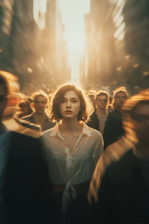 喧嚣人潮中的静止孤影