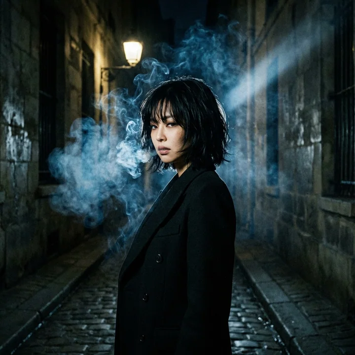 暗巷迷雾中的冷艳神秘回眸