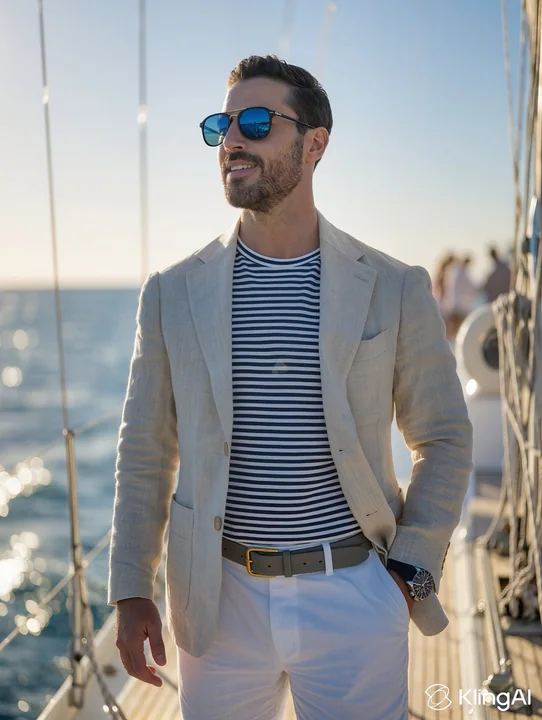 الشمس المغروب على يخت في البحر الأبيض المتوسط مع شاب جذاب