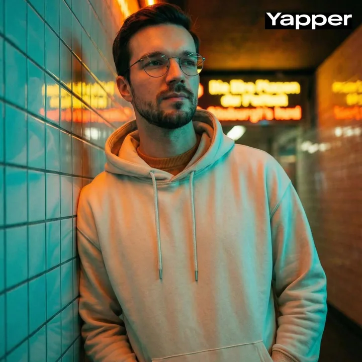 霓虹夜城下的潮男低角度肖像