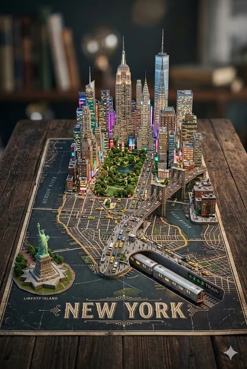 Modèle en relief miniature de New York qui pousse à partir de la carte