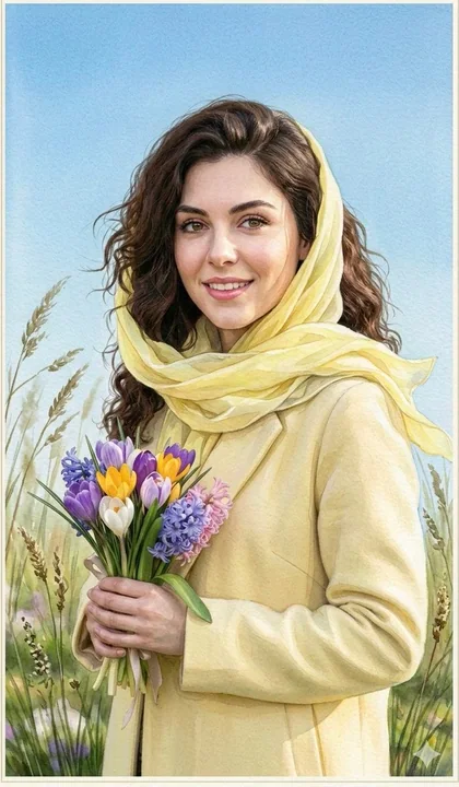 手持风信子的春日水彩少女