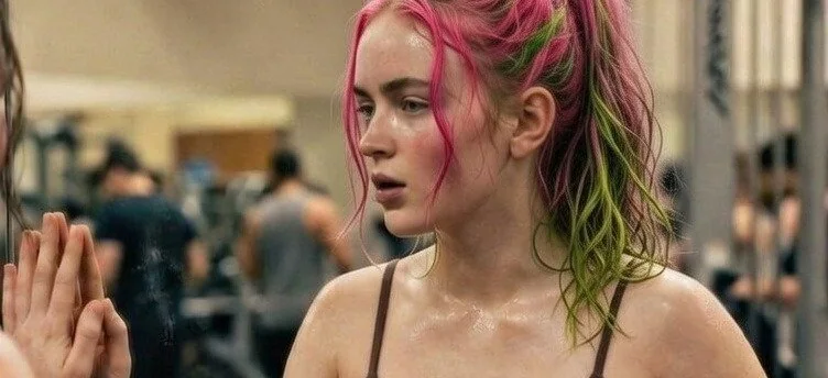 Fitness girl with a neon-colored high ponytail