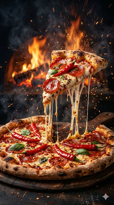 Red chili floating in flames