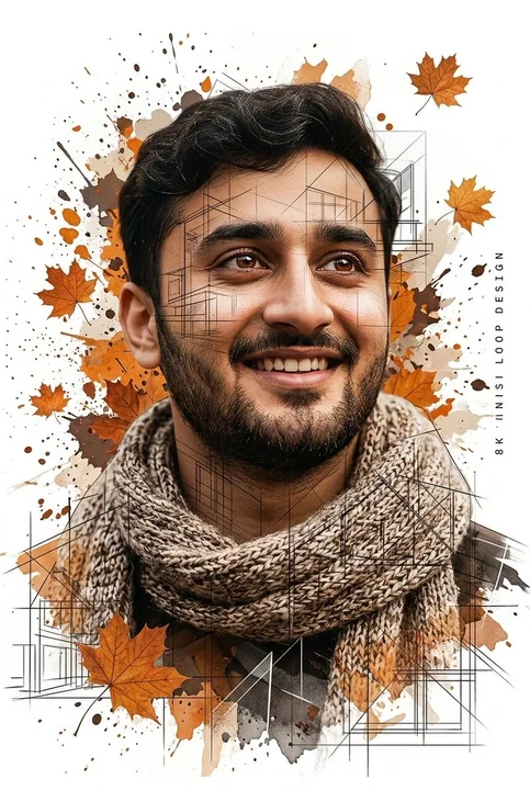 Affiche artistique à double exposition de feuilles d'automne en vol