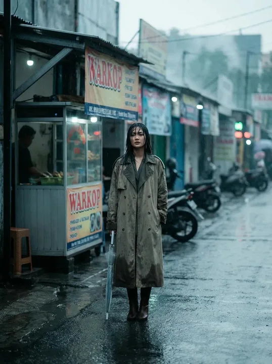 Холодный стиль на улицах Индонезии под дождем