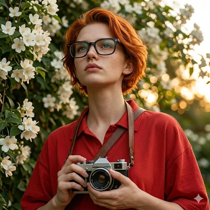 白花簇拥的文艺胶片少女