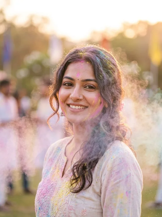 سحر المهرجان الهندي لرشّ الألوان مع إضاءة لطيفة