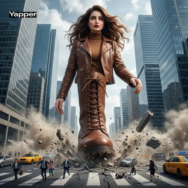 Epical giant woman trampling the streets