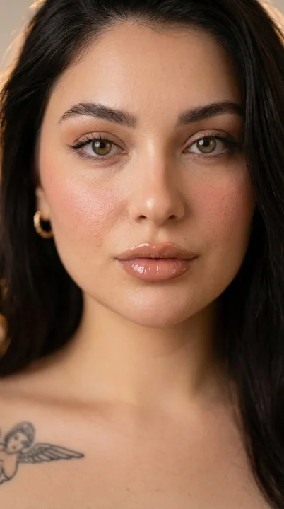 極致に繊細な肌と深い視線の没入感のあるクローズアップ