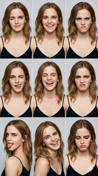 Grilles de 9 photos de jeunes filles d'Asie de l'Est avec de nombreuses expressions variées