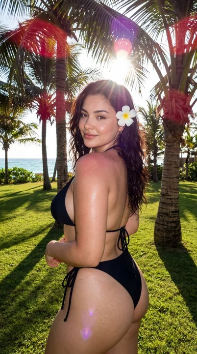 Tropical Lawn Black Bikini Backlit Girl