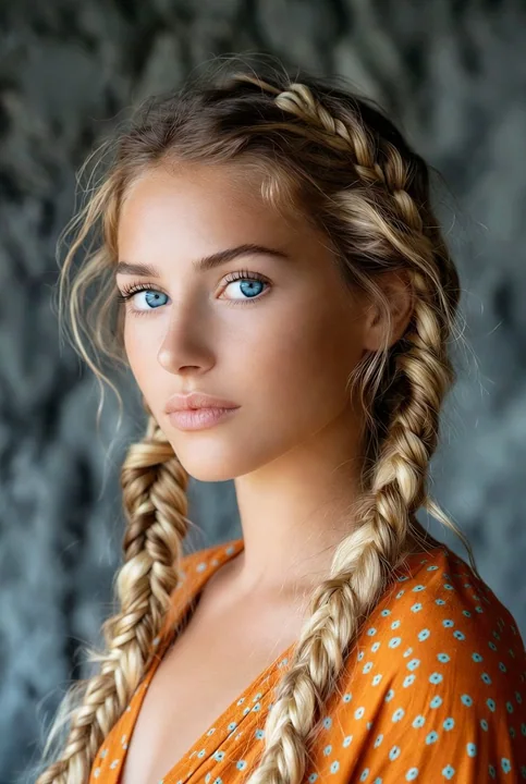 金发双辫少女的电影感人像