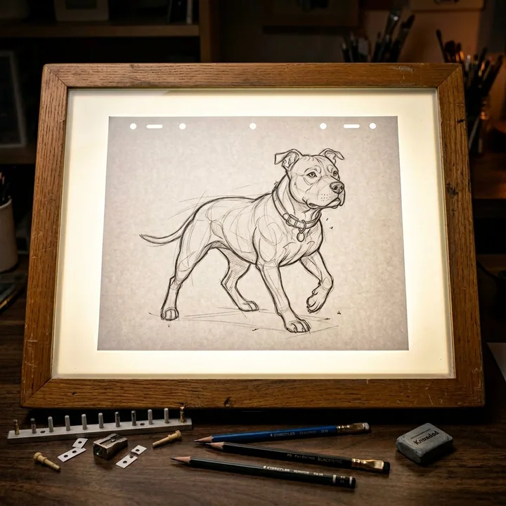 暗室中透写台上的精致素描