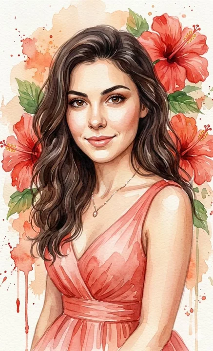 الفنانة المائية مع فستان رقصة وردي فاتح وحشيشة حمراء