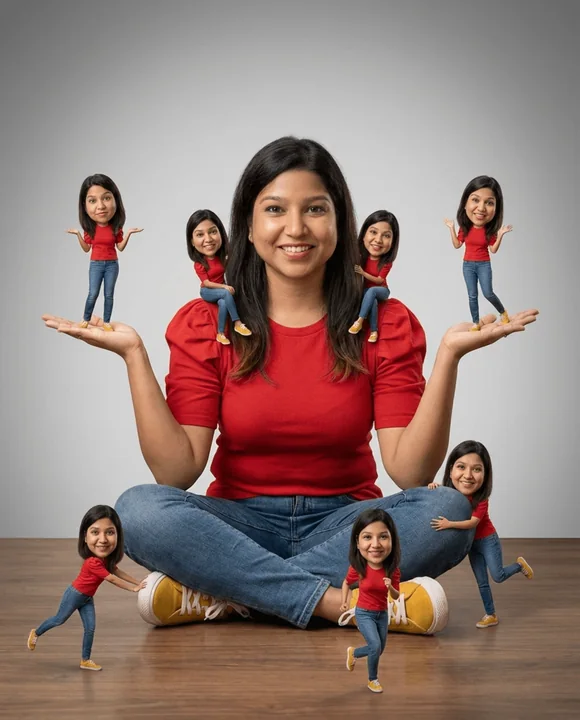 الفتاة ذات الملابس الحمراء والسبع نسخ مصغرة م顽皮