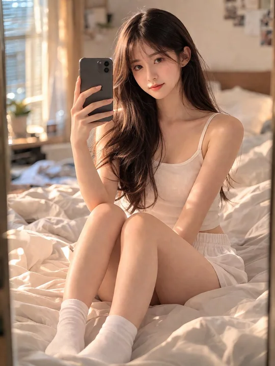 Girl Selfie in a Cozy Bedroom