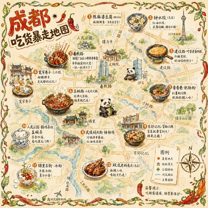 Chengdu Foodie Walking Hand-Drawn Map