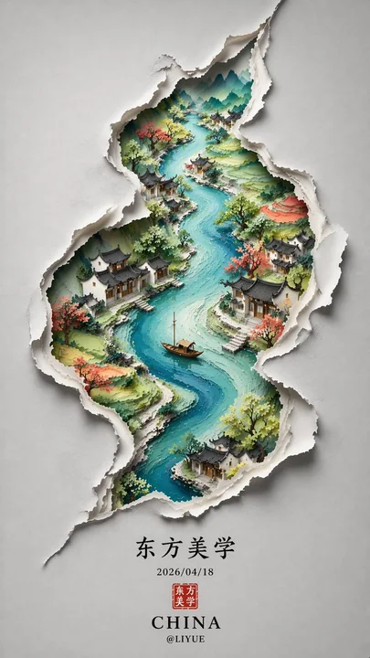 Ink-wash Eastern Landscape Scroll in the Crack