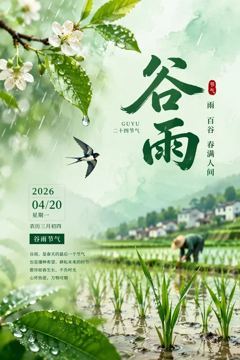 2026 Grain Rain Festival Aesthetic Poster Design