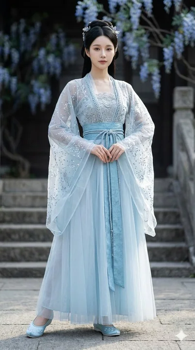 银河繁星点缀的冰蓝色襦裙