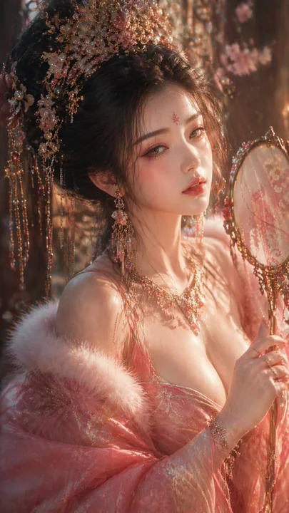 Sujetivé de beauté, une jeune femme de style Tang en couronne de phénix, légèrement ivre