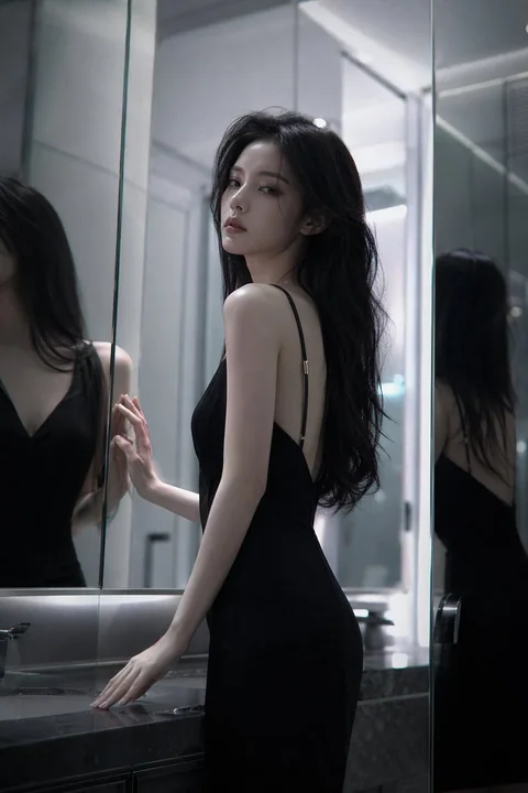 Femme élégante et froide, reflet dans le miroir