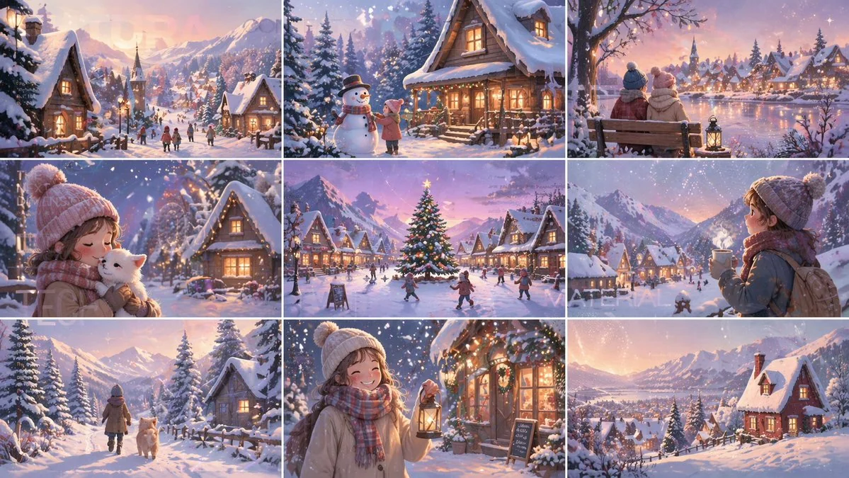 温暖冬日小村庄插画集