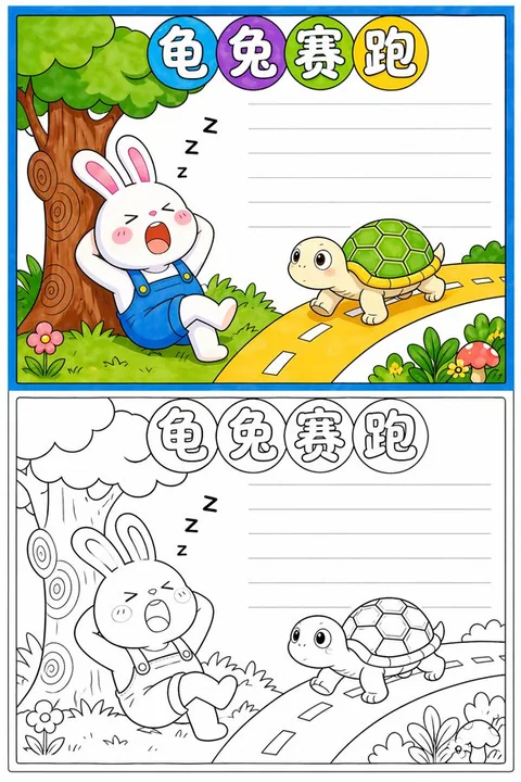 童趣手抄报涂色线稿模板