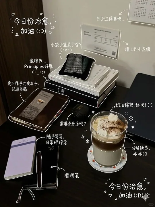 Little Red Book hand-drawn photo caption style