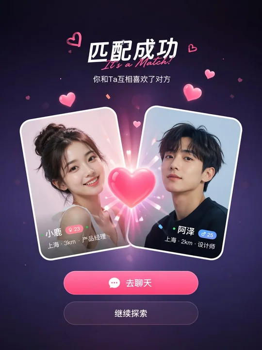 Social media app match success love heart special effect UI interface