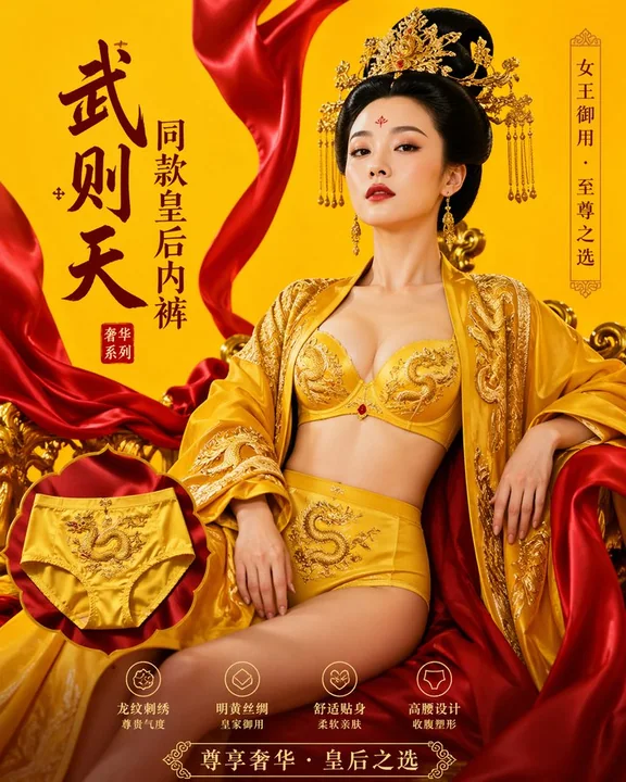 Campagne publicitaire pour un sous-vêtement de reine, modèle porté par l'impératrice Wu Zetian