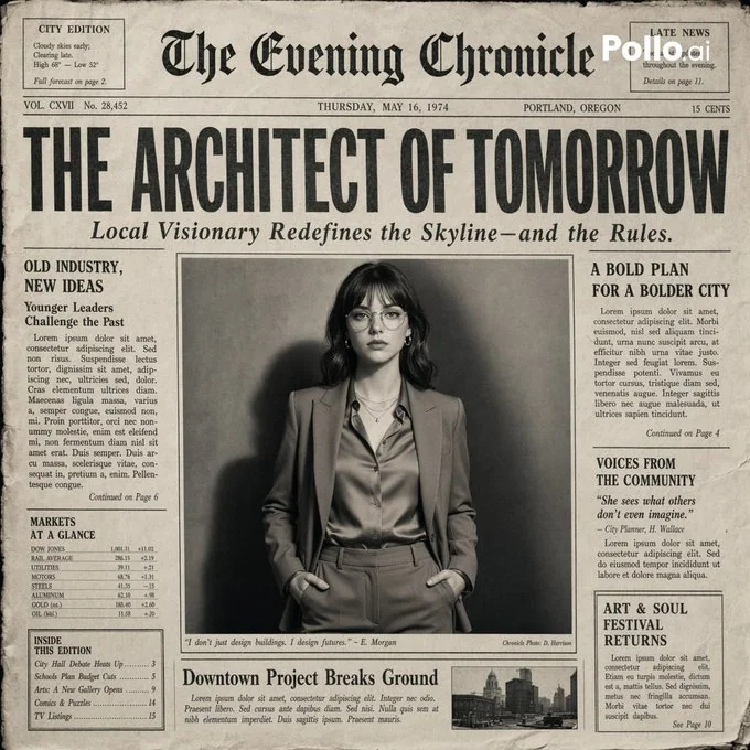 Retro newspaper front page design with a main character