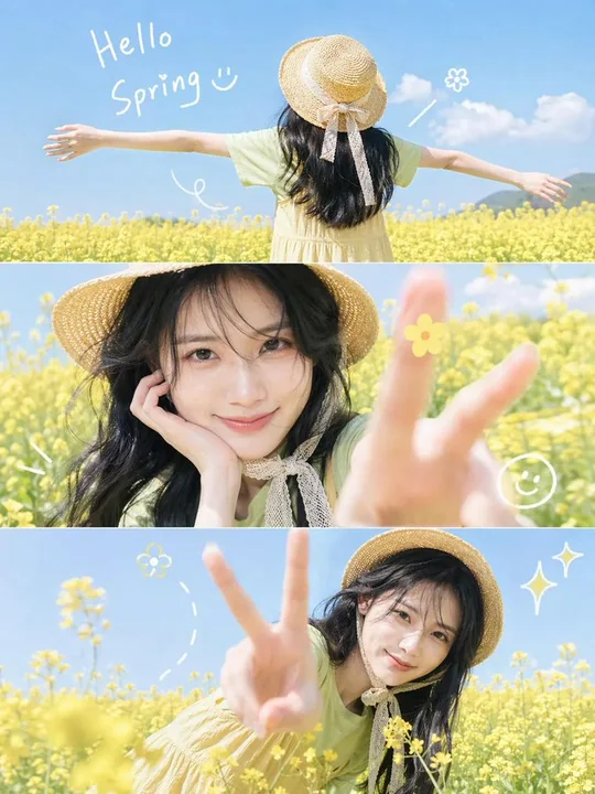 Playful Girl in a Spring Flower Field