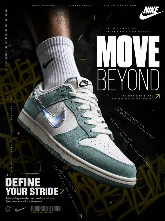 تيليفوتوغرافيا فائقة الواقعية للحذاء الرياضي النايكي منخفض الكعب معلق في الهواء