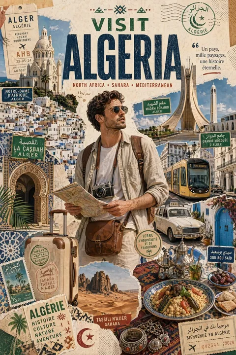 Современные туристы путешествуют по арт-постерам Алжира