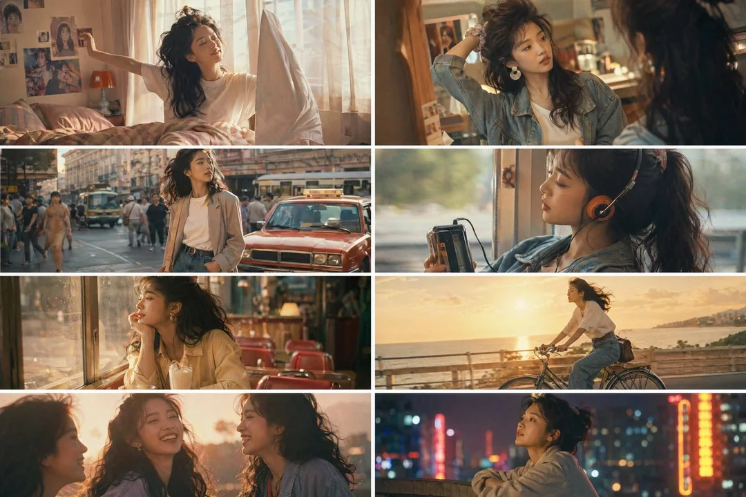 Сцены дня китайской девушки 80-х годов с мягким освещением