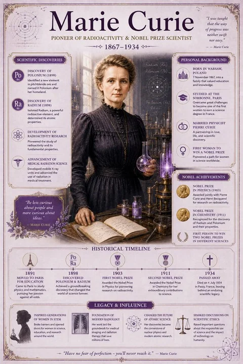 Image scientifique vintage de Madame Curie de haut niveau