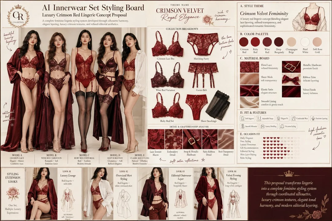 Planche d’inspiration mode pour ensemble de lingerie haut de gamme