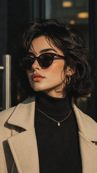 映画の質感を持つ、都会的でモダンな女性のポートレートのクローズアップ