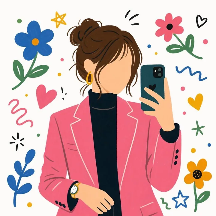 Modern flat-style pink suit faceless girl illustration