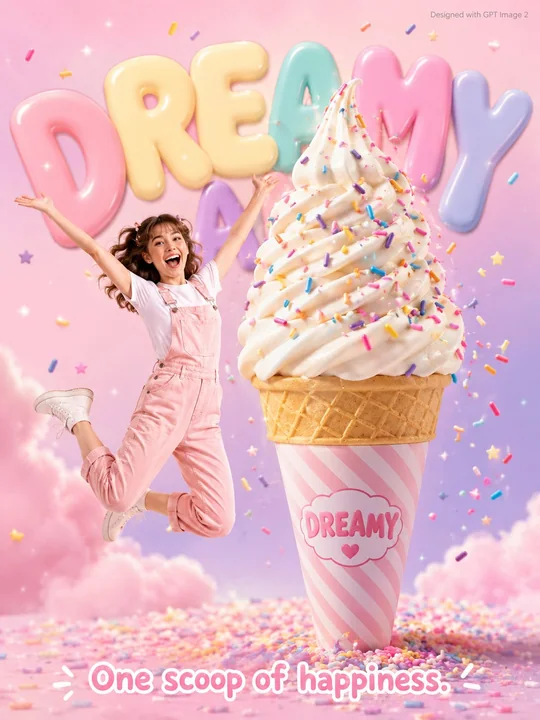 Dreamy dessert giant ice cream advertising poster
