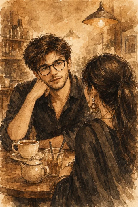 Illustration dessinée à la main d’un café romantique en aquarelle aux tons brun fauve