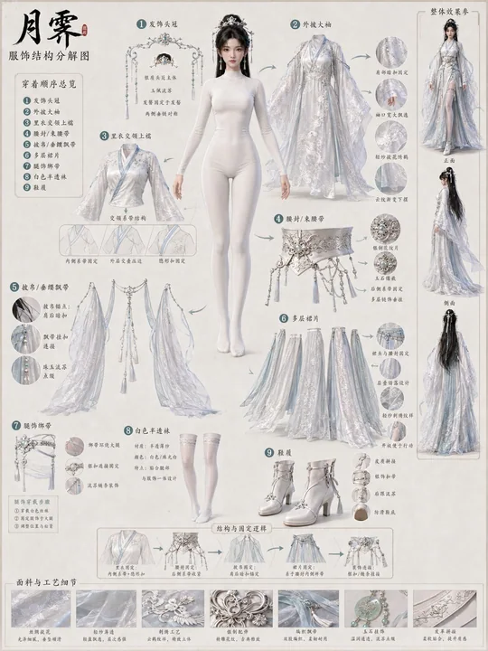 Ancient-style 3D female character costume breakdown design sheet