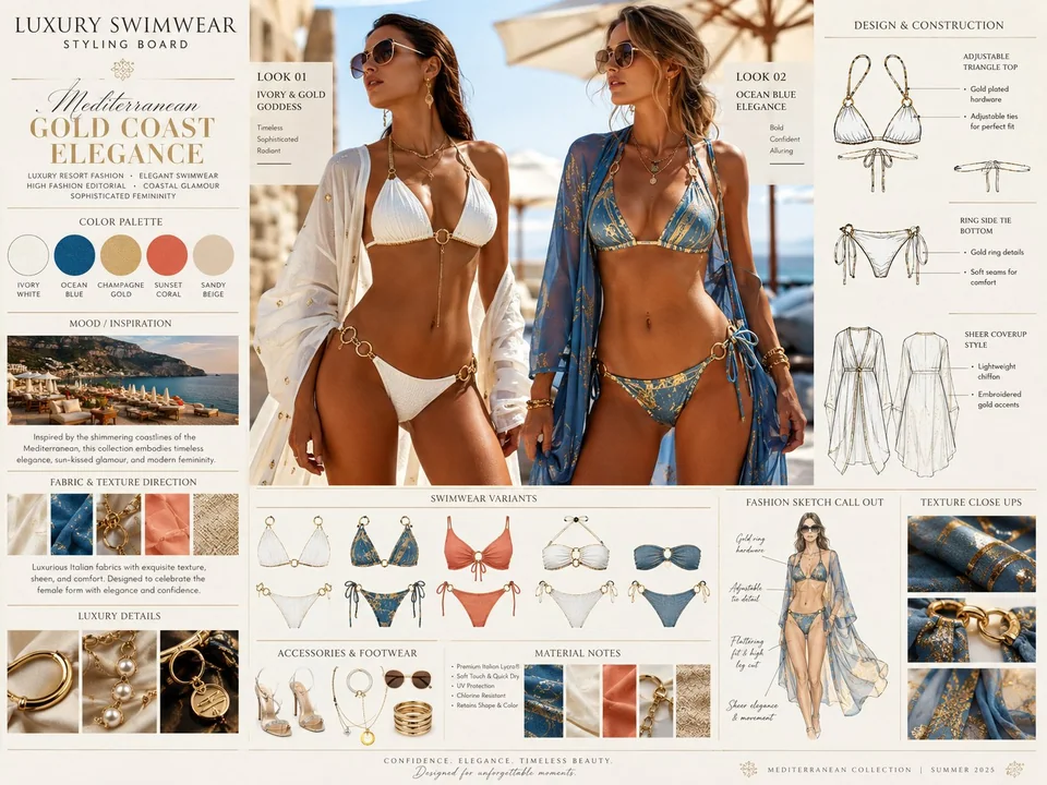 Planche de proposition de mode pour tenues d’ensemble de lingerie haut de gamme par IA
